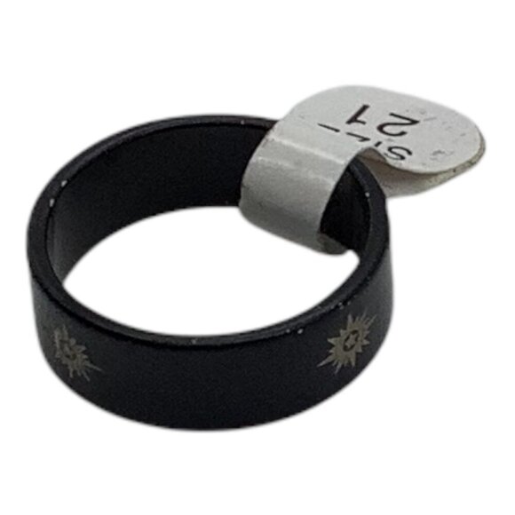 Black Stainless Steel Ring Silver Sunburst Design Unisex Size 10 Band - Picture 6 of 9